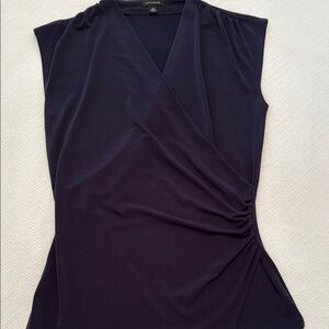 Ann Taylor Blue Wrap Blouse with Ruched Details